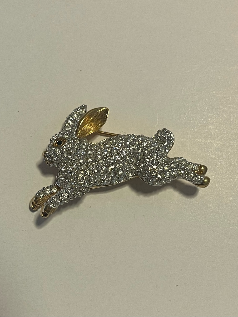 Swarovski Crystal Leaping Bunny Brooch with Gold Accents